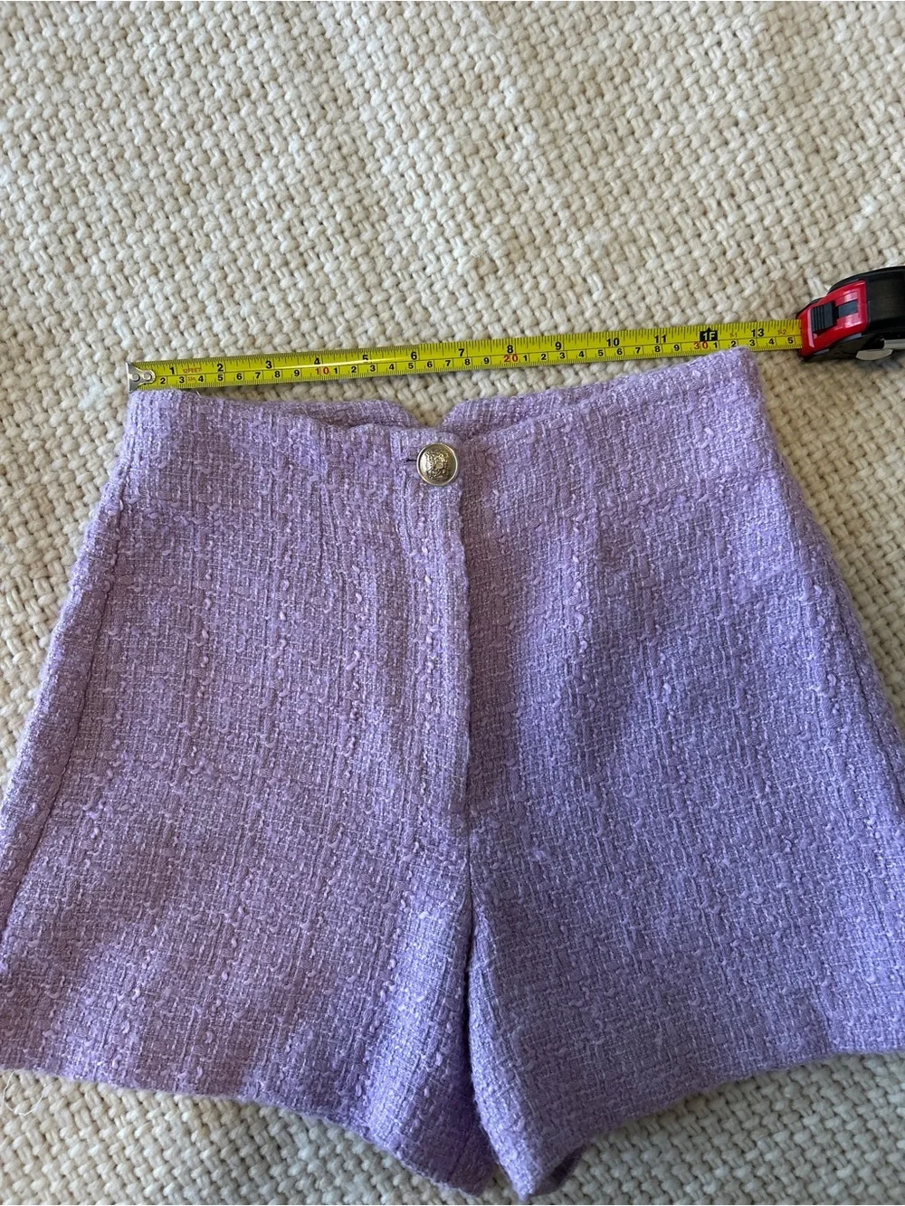 Zara Lilac Tweed High-Waist Tailored Shorts